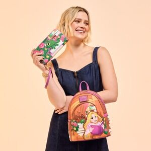 New Loungefly Tangled Rapunzel Exclusive Books Mini Backpack and Wallet Set